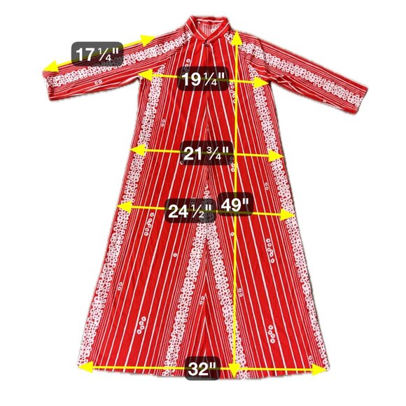 Vintage Maxi Dress Muumuu 1970s Red White Stripe Floral Polyester Knit M/L? READ - Picture 4 of 11